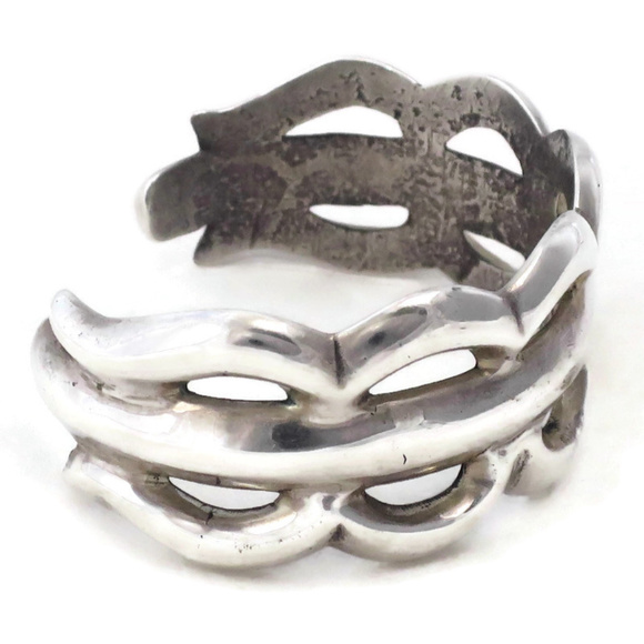 Southwest Sterling Sand Cast Cuff Bracelet - Picture 3 of 7